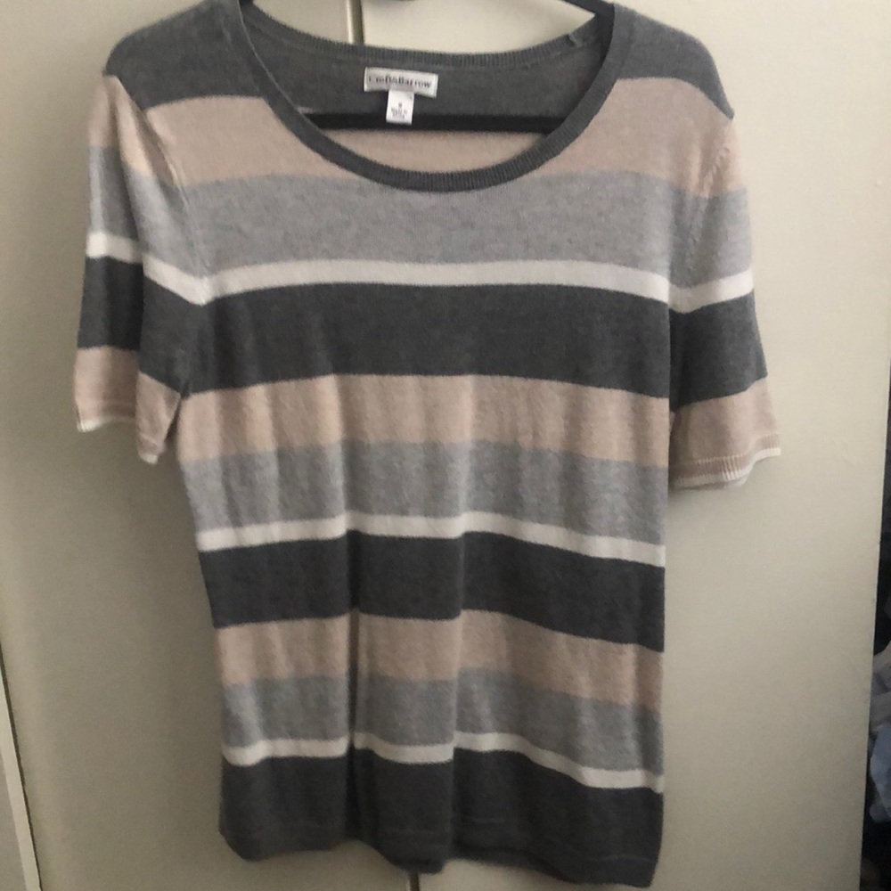 Gray tan and white striped shirt, size S
